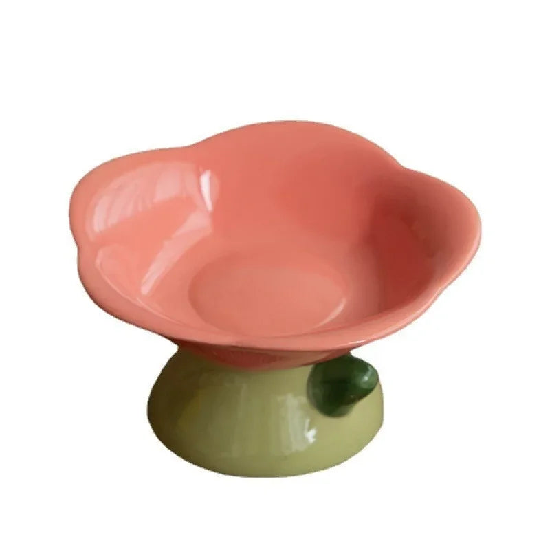 Cute Ceramic Cat Bowl Non-slip Flower Shape New High Foot Dogs Puppy Feeder Feeding Food Water Elevated Raised Dish Pet Supplies