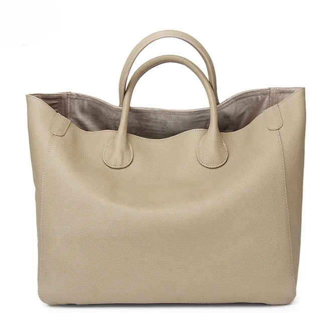 Free Custom Name Tote Bag Women High Quality Soft Comfortable Genuine Leather Minimalist Casual Large Capacity 41cm Big Handbag