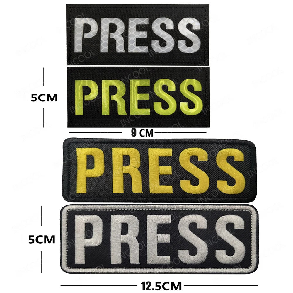 PRESS MEDIA INSTRUCTOR Doctor Nurse First Aid Staff IR Infrared Reflective Glow In Dark Patches Appliqued Embroidered Badges
