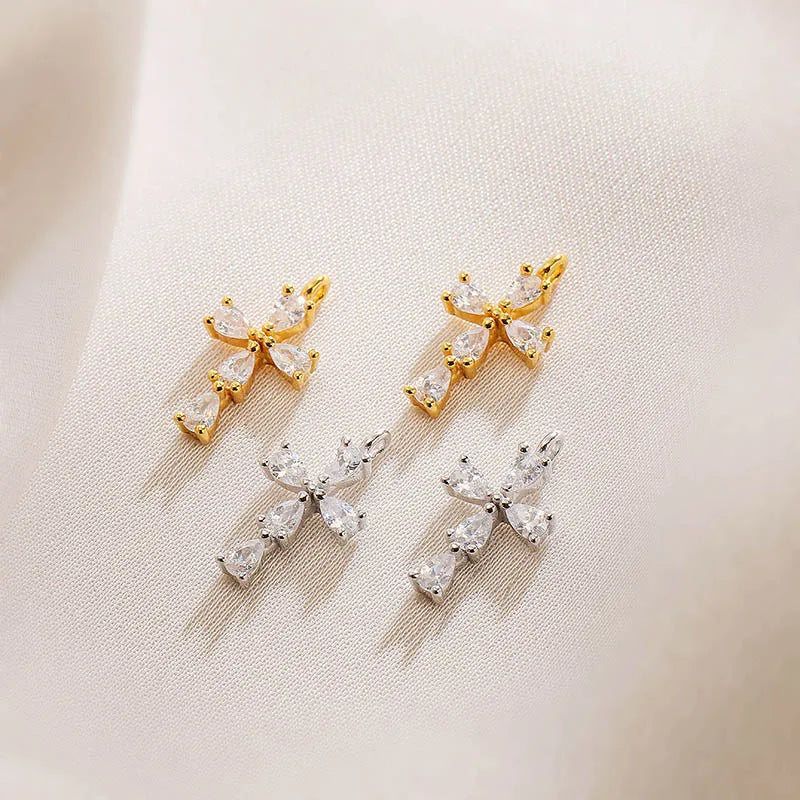 S925 Sterling Silver Cross pendant, inlaid with zircon simple cute charm for women men DIY jewelry SD13
