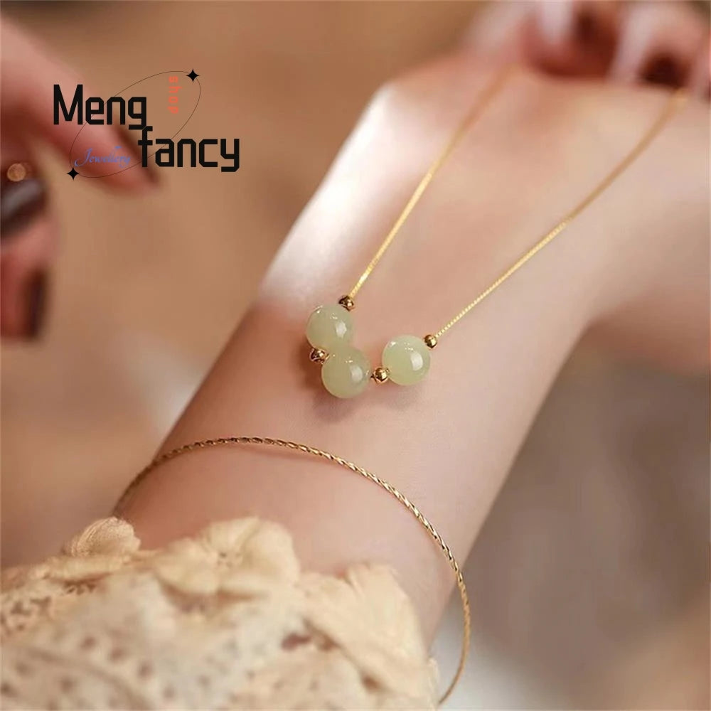 Natural Hotan Jasper Lucky beads Lockbone Chain Light Luxury Temperament Exquisite Pendant High-grade Popular Fashion Jewelry