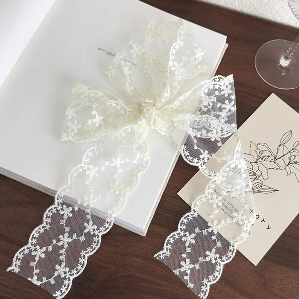 Sweet Flower Retro Lace Neck Strap Transparent Dressing Decoration Hair Band Korean Style Neckerchief Long Ribbon Head Scarf